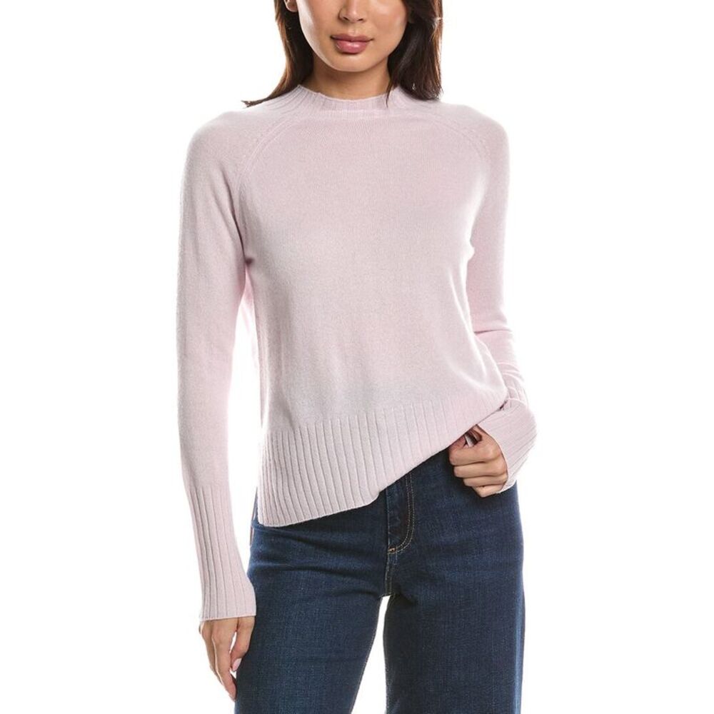 Forte Cashmere Womens  Hi Low Rib Trim Funnel Neck 100% Cashmere Sweater, Pink